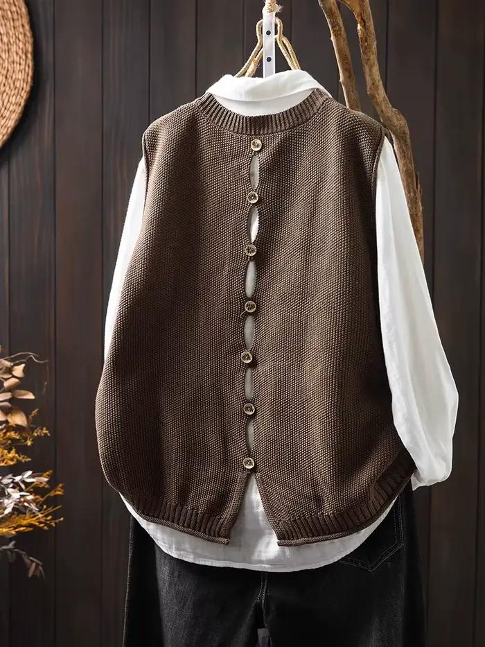 Gilet tricoté en fil de coton pour femme