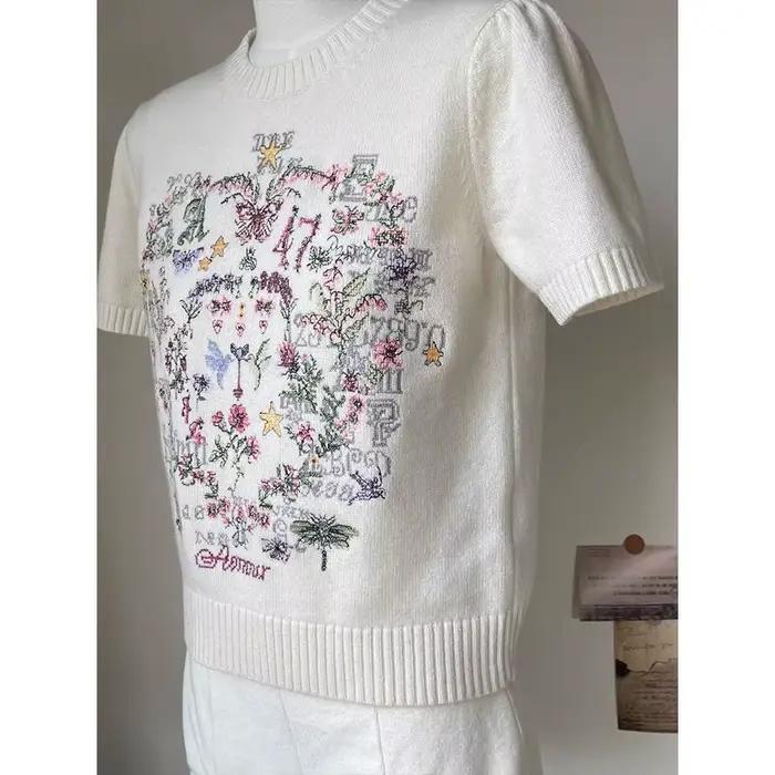 Pull tricoté à manches courtes pour femme