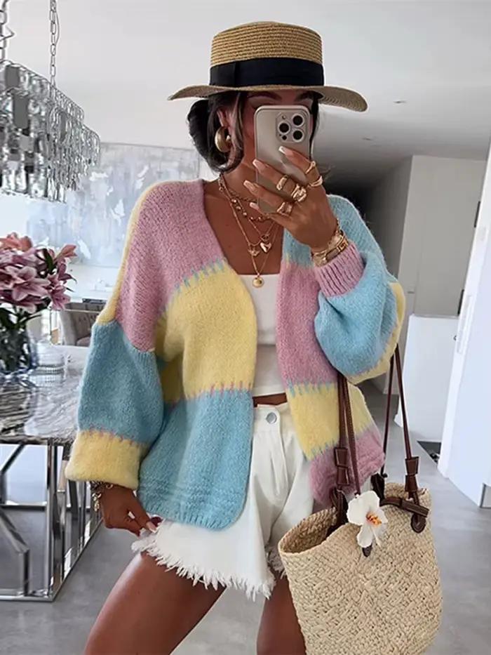 Pull tricoté à panneaux pour femmes