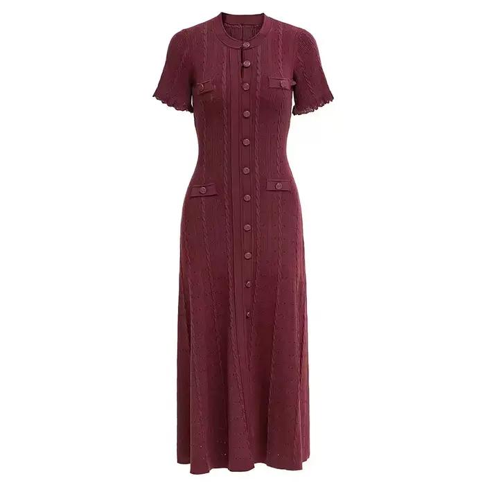 Robe midi vintage en tricot torsadé à manches courtes volantées pour femmes, élégante pour fêtes et décontraction, disponible en plusieurs couleurs et tailles, pour des occasions spéciales et quotidiennes