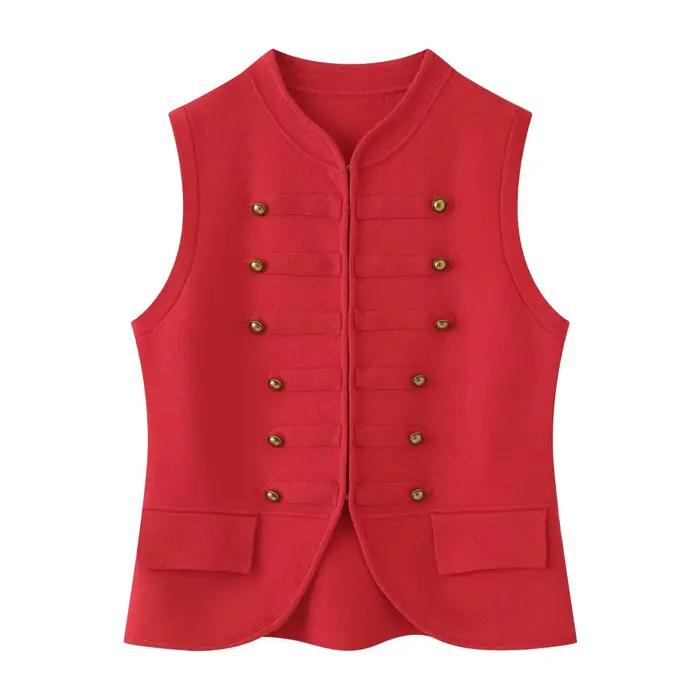 Gilet tricoté sans manches à col rond pour femme