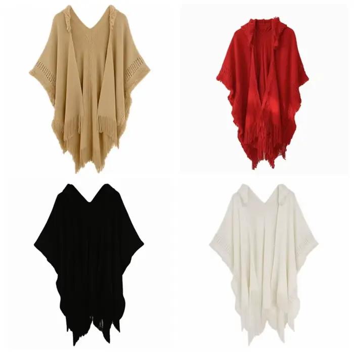 Châle-couverture chaud en tricot à pompons pour femme
