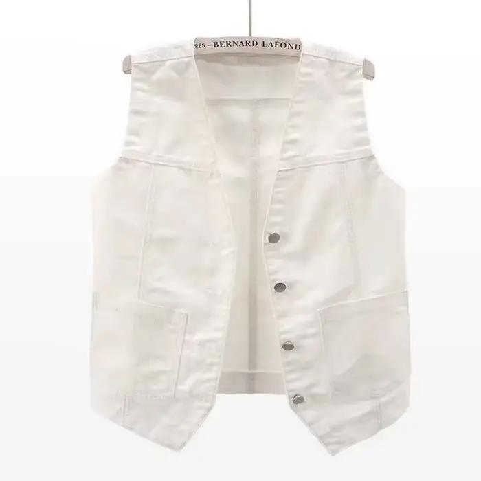 Printemps été coréen court Denim gilet femmes Vintage noir sans manches veste jean décontracté gilets femme