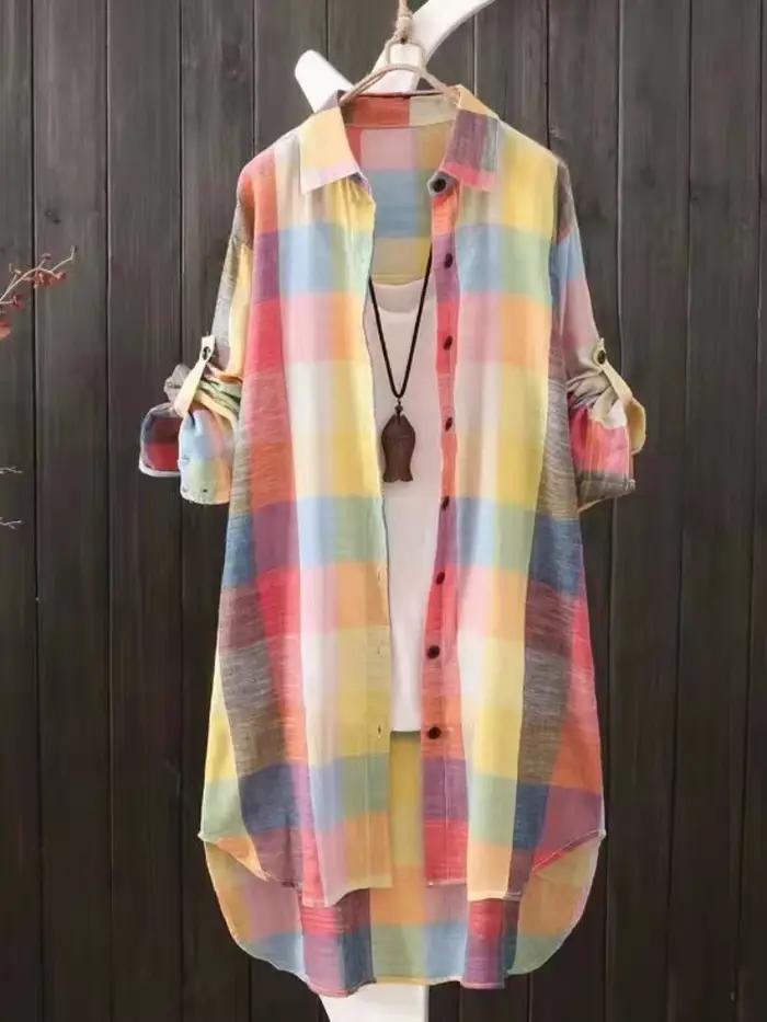 Chemise en coton à carreaux pour femmes