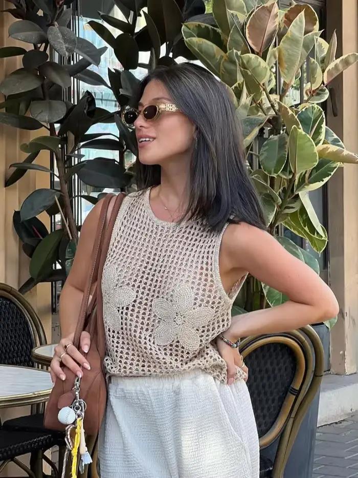 Gilet sans manches en Crochet ajouré pour femmes