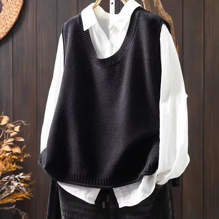 Gilet tricoté en fil de coton pour femme