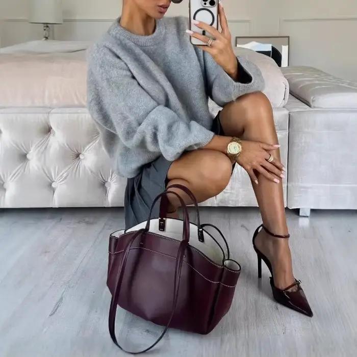 Pull gris épais pour femme
