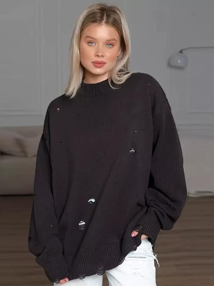 Pull tricoté en détresse pour femmes
