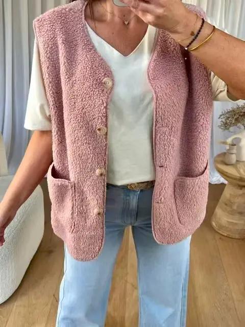 Gilet en velours rose Teddy pour femme