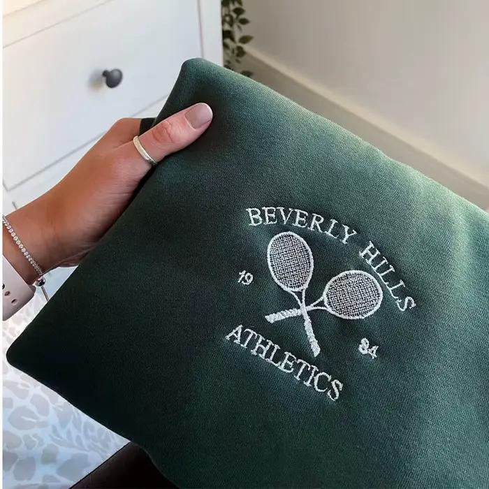 Américain rétro Tennis athlétique brodé épais pulls femmes printemps à manches longues col rond en vrac coton décontracté Art sweats