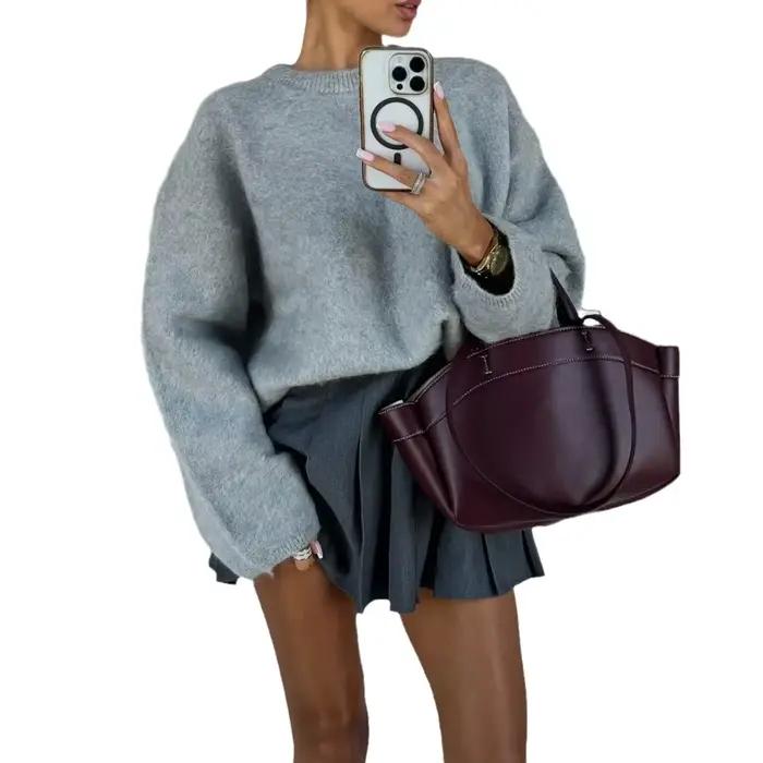 Pull gris épais pour femme