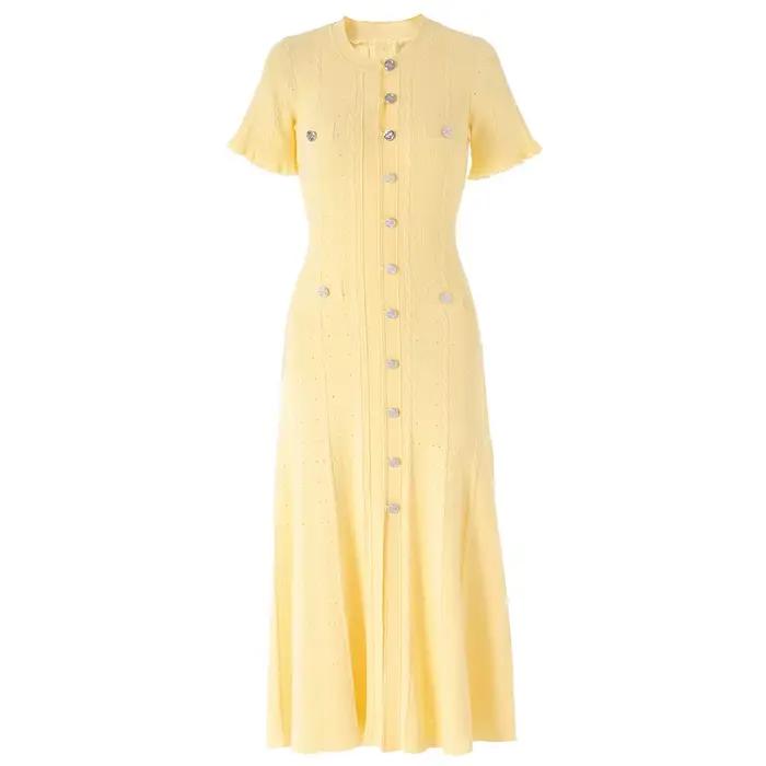 Robe midi vintage en tricot torsadé à manches courtes volantées pour femmes, élégante pour fêtes et décontraction, disponible en plusieurs couleurs et tailles, pour des occasions spéciales et quotidiennes