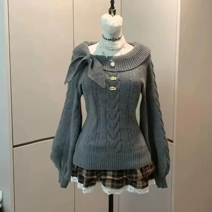 Pull en tricot doux de style preppy chic des années 2000 pour femmes occasions spéciales automne hiver