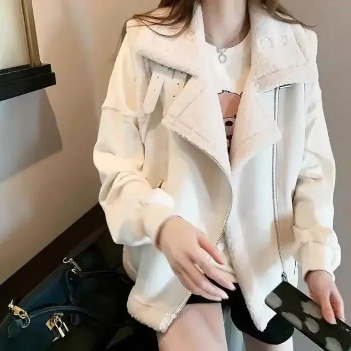 Gilet Femme Agneau Peluche Épais Coréen Élégant Pour Occasions Spéciales Automne Hiver Doux Élégant Mode