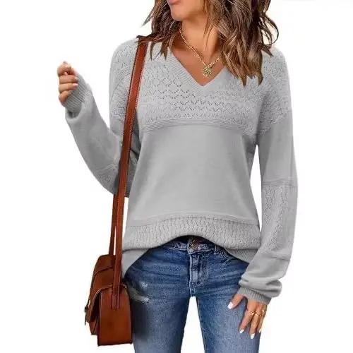 Pull ajouré à col en v pour femmes