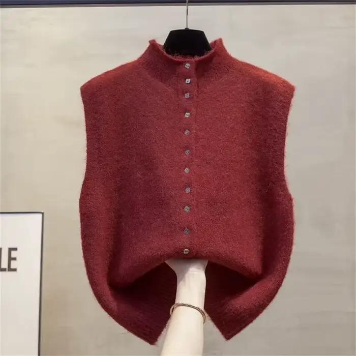 Gilet préppy sans manches col rond pour femmes en polyester et coton, élégant et confortable pour l'automne et l'hiver, idéal pour les étudiantes et jeunes professionnelles
