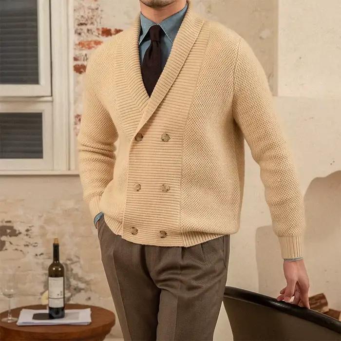 Mr. Deer-Cardigan en laine à double boutonnage avec col châle