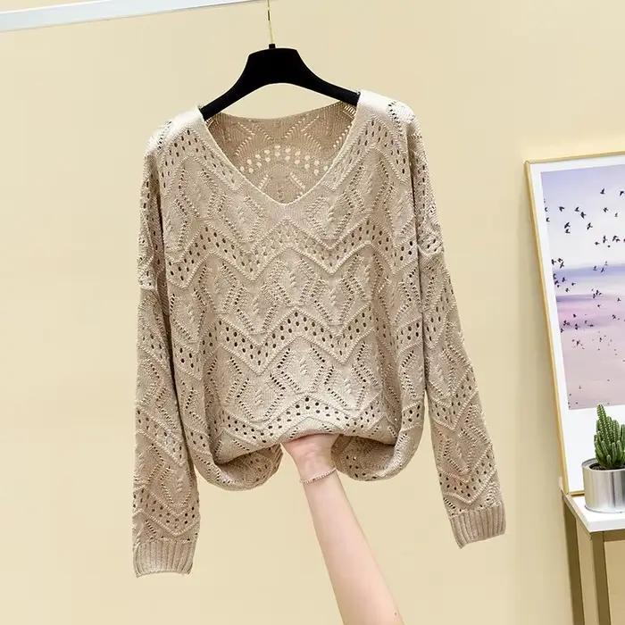 Pointelle haut en tricot à manches longues recadrée pull uni femmes