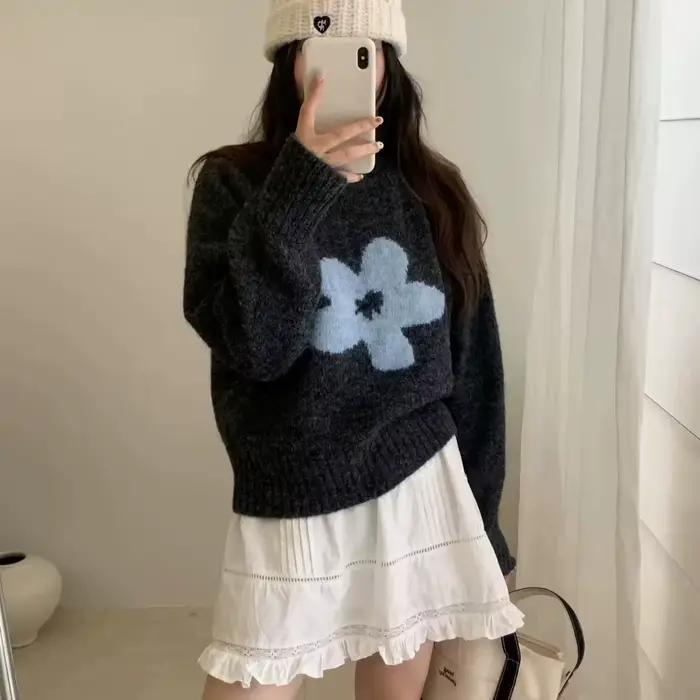 Pull à fleurs pour femmes en automne