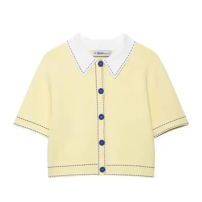 Automne tricoté décontracté col Polo pull femmes mode vêtements d'extérieur fibre de Polyester coupe-vent Style nouveauté