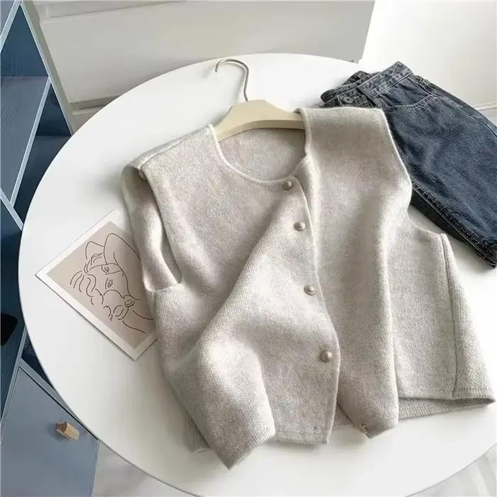 Gilet Vintage à Col Rond pour Femme