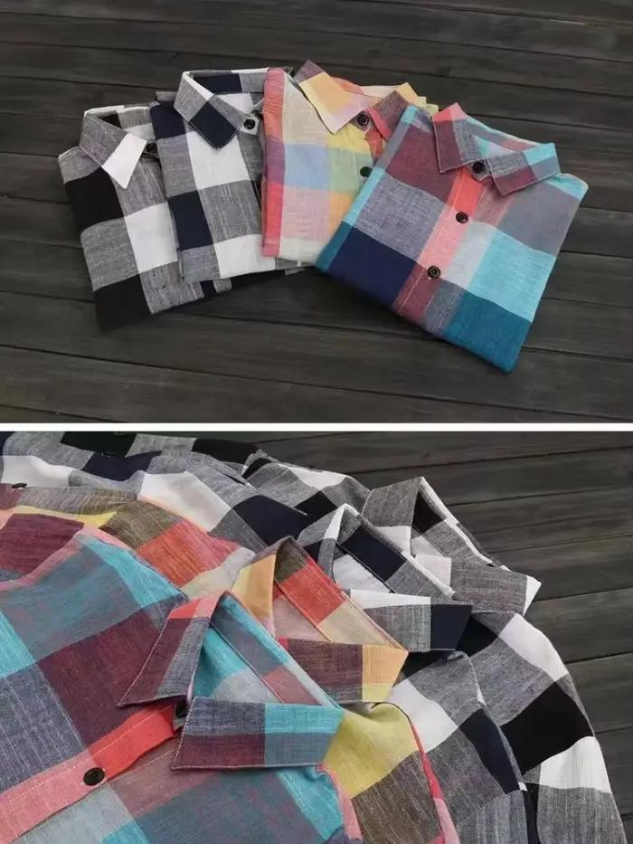 Chemise en coton à carreaux pour femmes