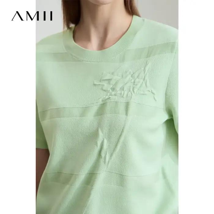 AMII minimaliste été chandails femmes 2025 imprimer col rond manches courtes pulls femme mode décontracté tricoté hauts 12522078