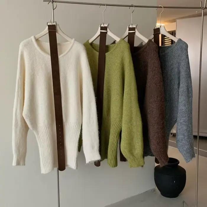 Robe pull française à épaules dénudées pour femmes