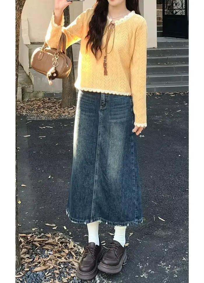 Pull en tricot ajouré jaune doux et élégant pour femme