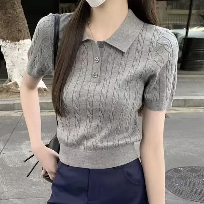 Pull tricoté à col polo pour femme