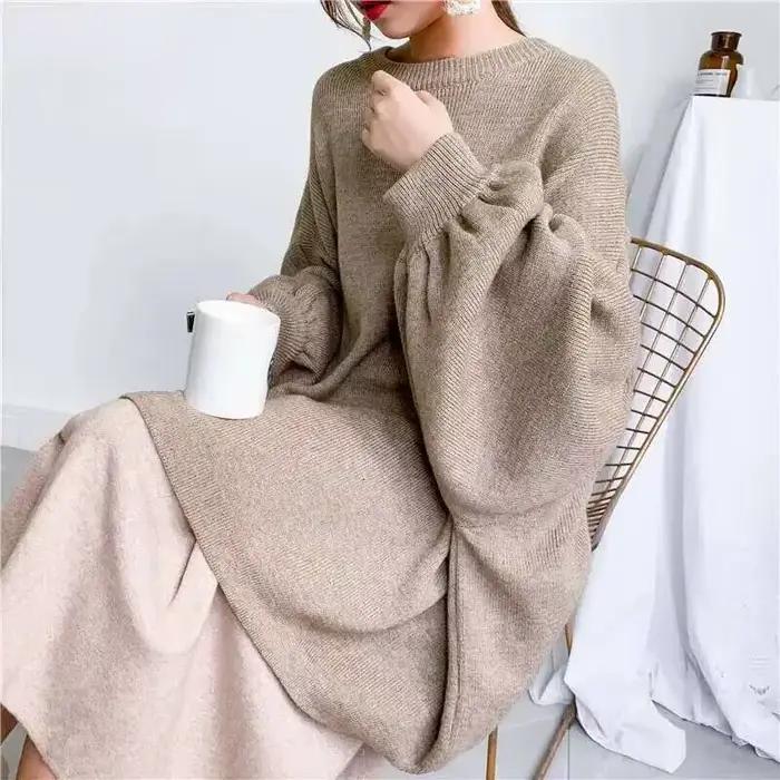 LANMREM 2025 printemps nouvelle mode couleur unie col rond pull manches chauve-souris longue tricot