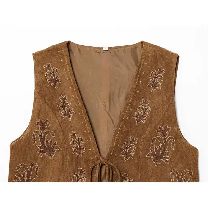 YENKYE – gilet brodé en Faux daim pour femmes
