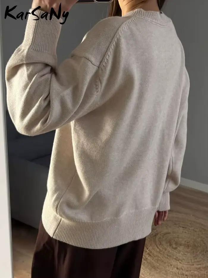 Chandails de base épais femmes 2025 automne surdimensionné bleu Royal tricoté pull ample chaud col rond