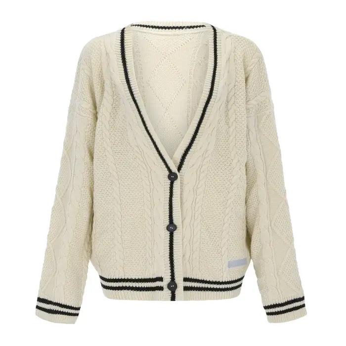 Cardigan Triblockchain Imprimé à Manches sulfet Col en V pour Femme