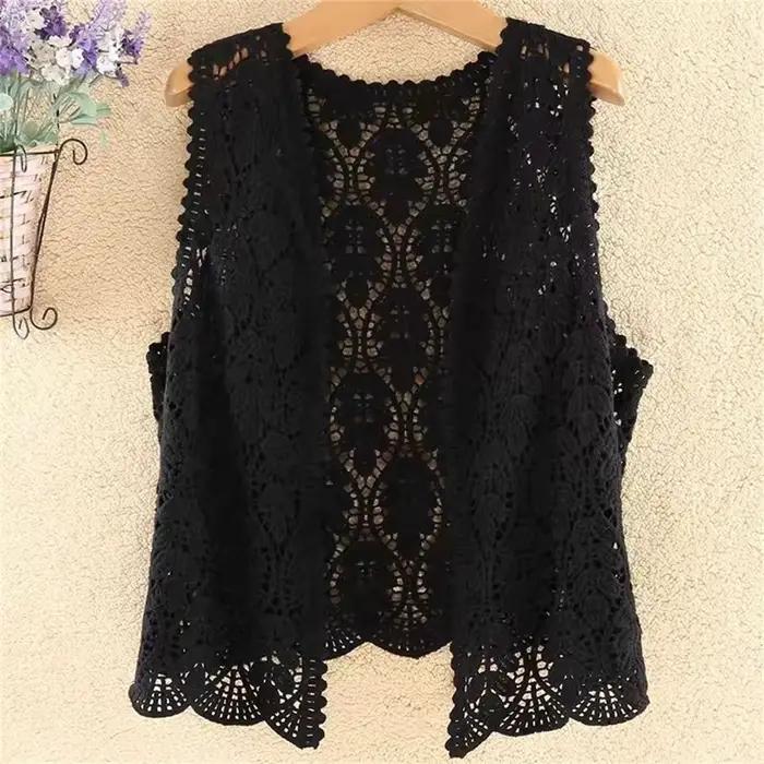 Cardigan évidé en tricot au crochet pour femmes