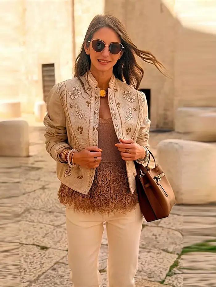 Manteau court pour femme élégant imprimé urbain col montant boutonné style streetwear féminin printemps automne 2026