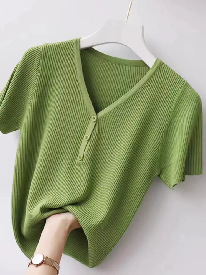 2025 nouveau coréen été col en v pull femmes