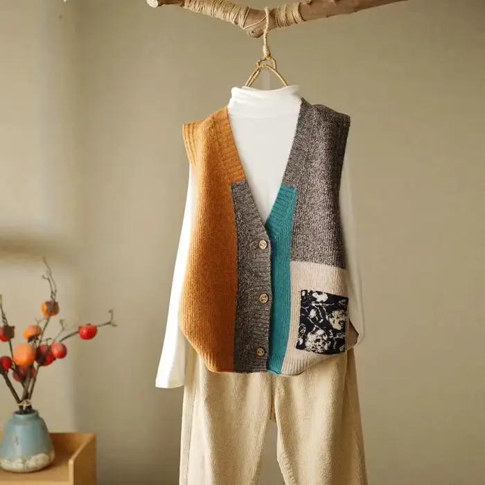 Pull cardigan rétro avec col en V pour femme