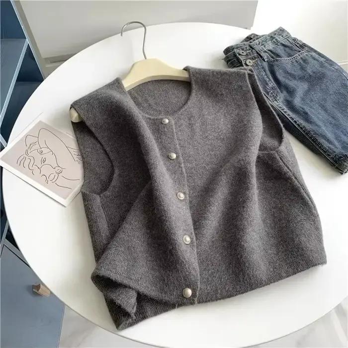 Gilet Vintage à Col Rond pour Femme