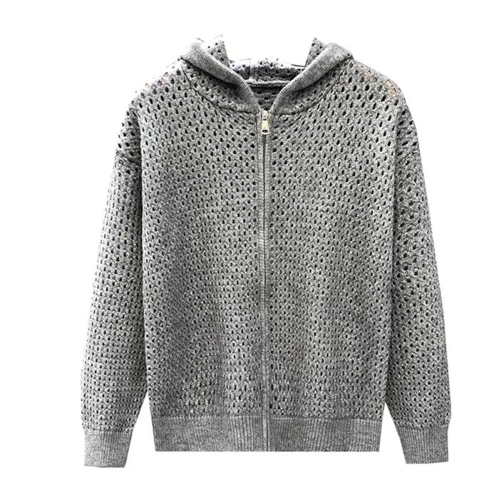 Nouveau pull Cardigan à capuche évidé