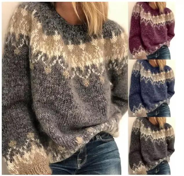 Pull patchwork à manches longues pour femmes