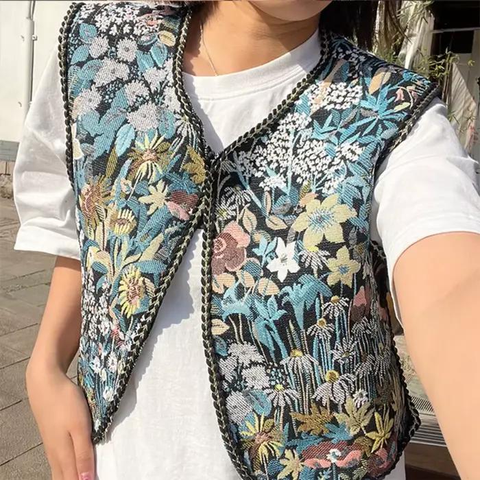 Cardigan Vintage à Imprimé Floral Brodé pour Vêtement Élégant