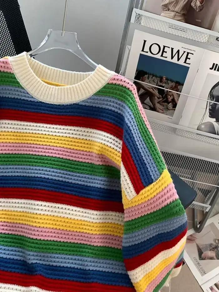 Doux gland chandails femmes Vintage mignon ample à manches longues tricoté pull décontracté rétro O cou dame évider pulls