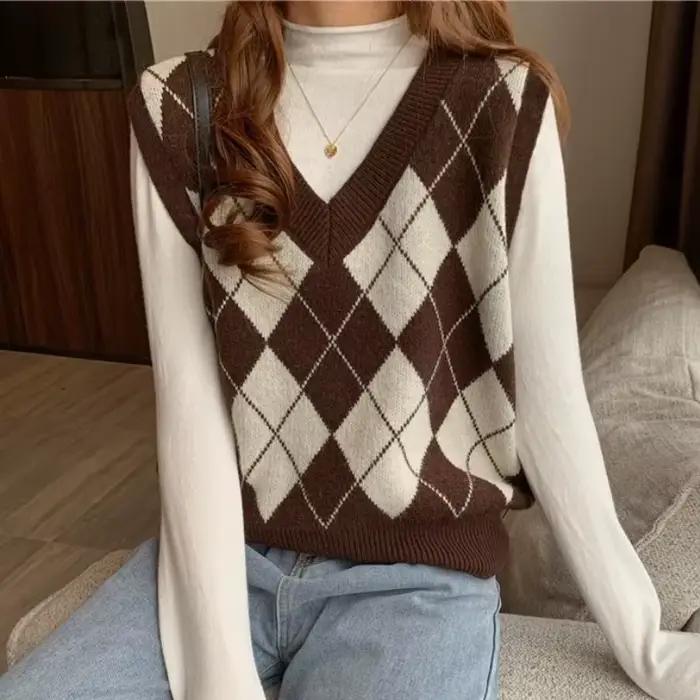 Pull à carreaux vintage pour femmes