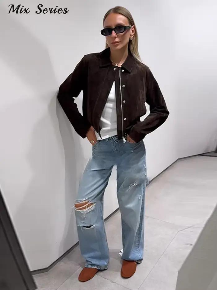 Veste décontractée à fermeture éclair pour femme