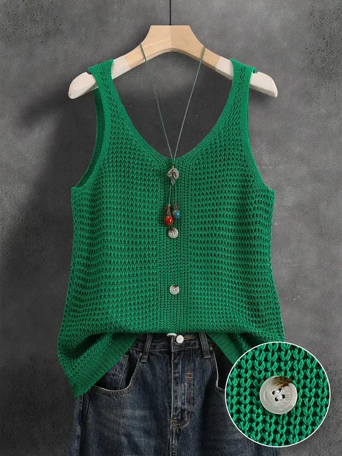 Gilet tricoté sans manches à col en V