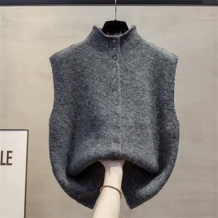Gilet préppy sans manches col rond pour femmes en polyester et coton, élégant et confortable pour l'automne et l'hiver, idéal pour les étudiantes et jeunes professionnelles
