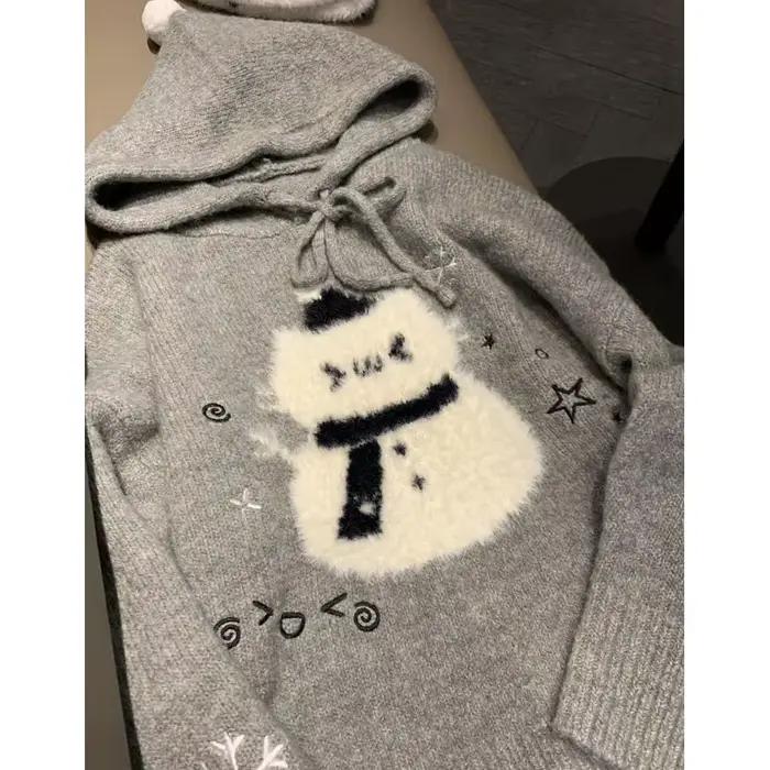 Kawaii gris femmes chandails Style Preppy doux japonais pulls à capuche Cutecore Harajuku surdimensionné