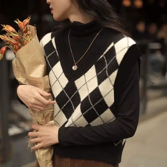 Pull à carreaux vintage pour femmes