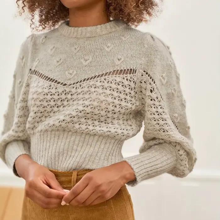 Pull creux tricoté à manches longues et col rond des fabricants d'origine européenne et américaine